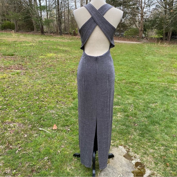 CACHE DRESS MAXI SHEATH SILVER METALLIC SLEEVELESS SEXY CRISSCROSS BACK SIZE 10 - Picture 7 of 12